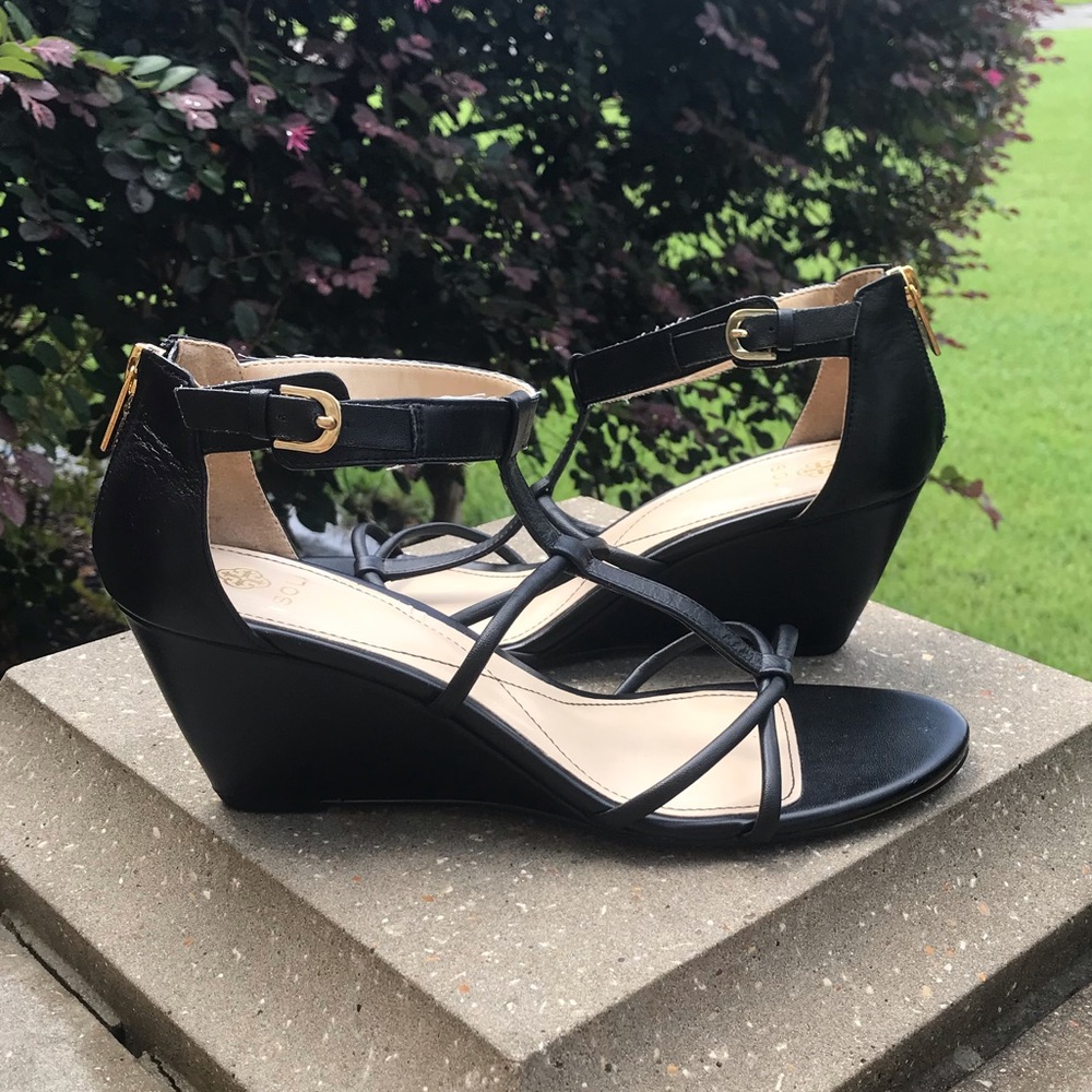 Isola Black Wedge Sandals